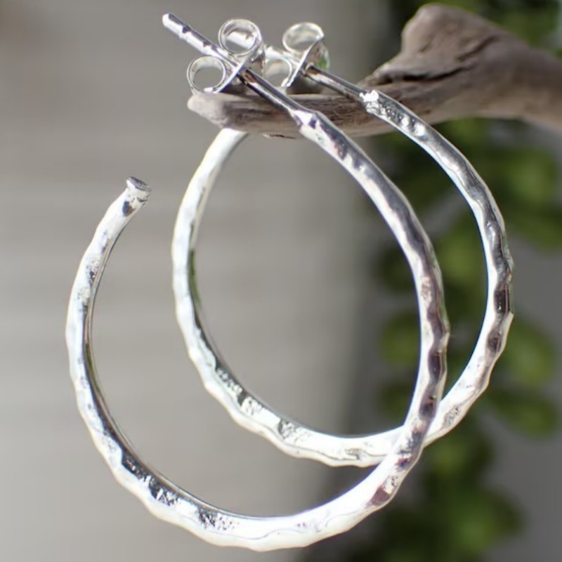 Hammered Hoop Post Earrings